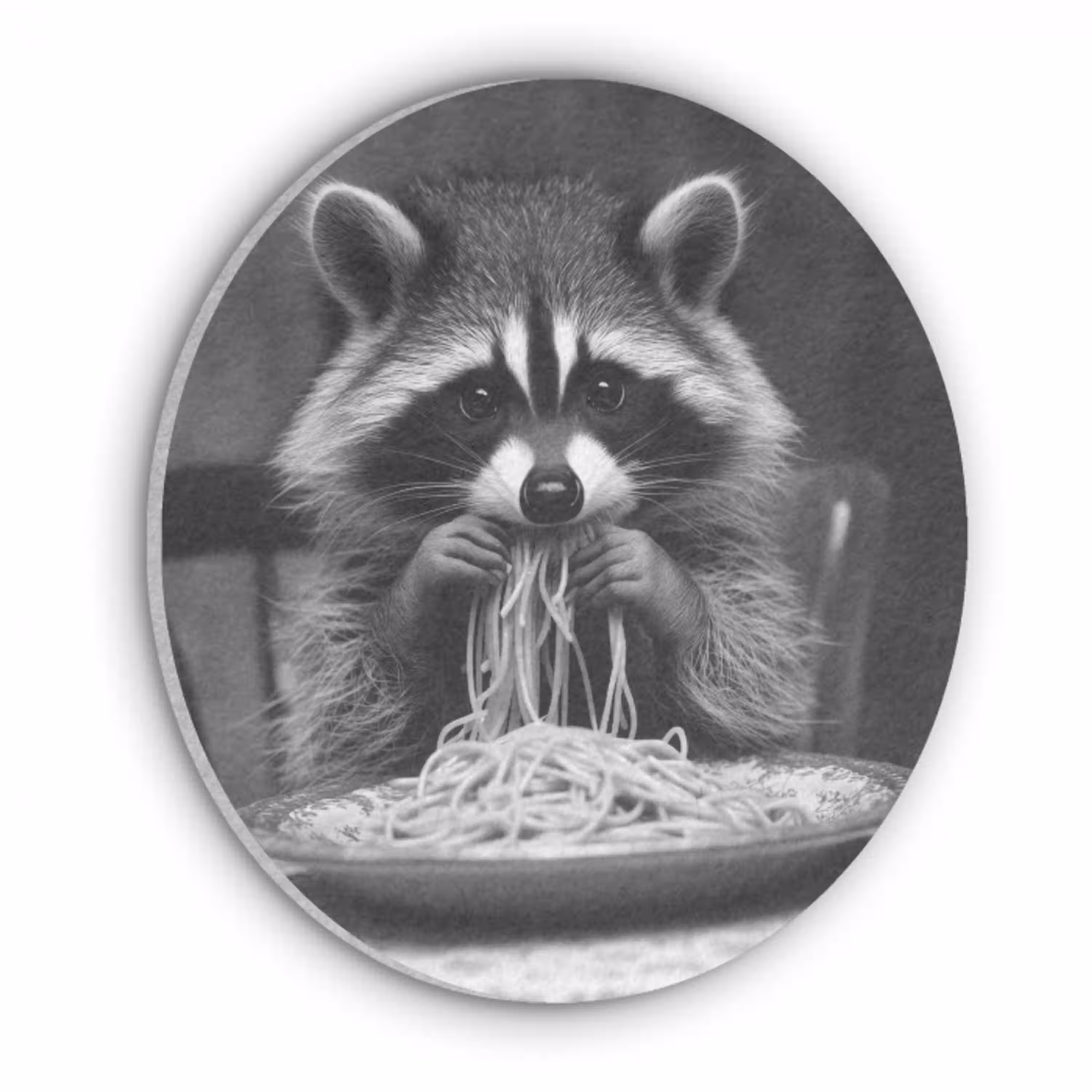 Wasbeer - Cute - Pasta - Tafelkleed - Zwart - Wit Akoestische PET Vilt - Rond klein -3d