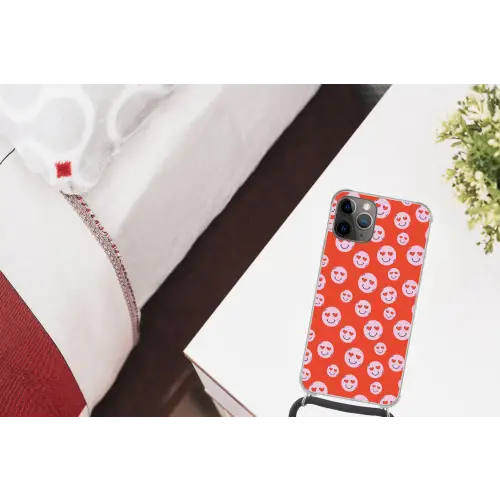 Smiley - Patroon - Hartjes - Rood - Roze Hoesje iPhone 12 Pro met koord klein -kamer