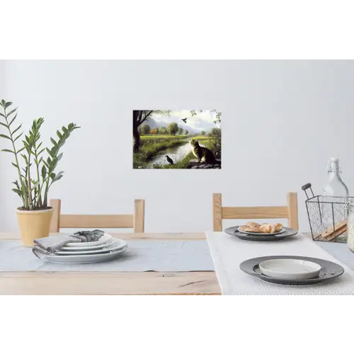 Kat - Beekje - Weide Muursticker klein -eettafel