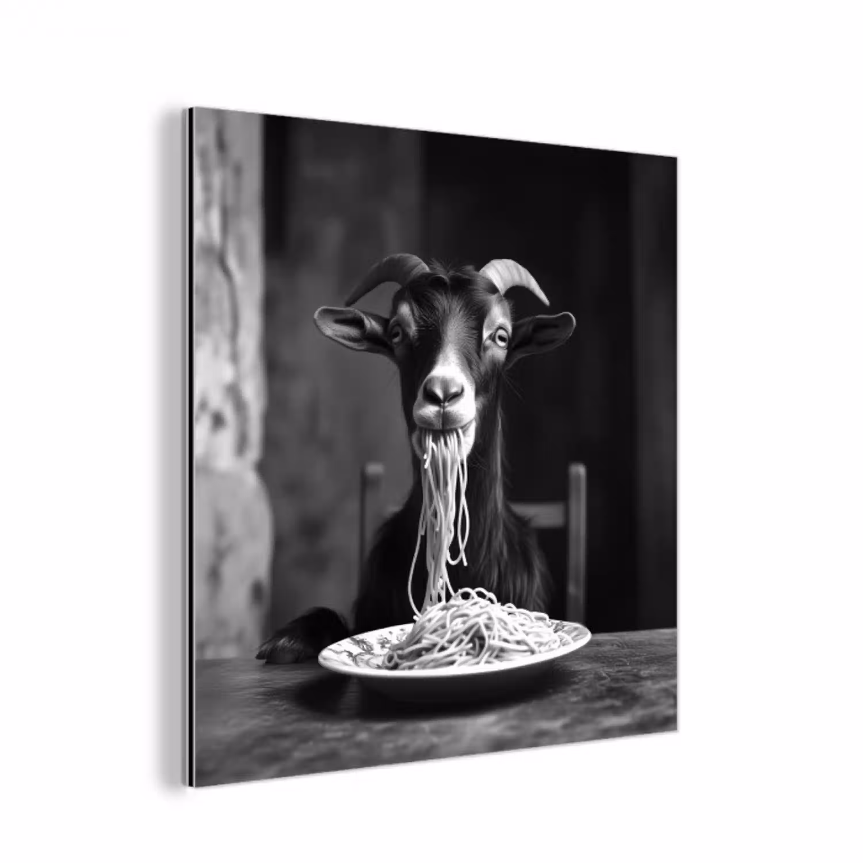Geit - Bord - Spaghetti - Zwart Wit aluminium wit klein -3d