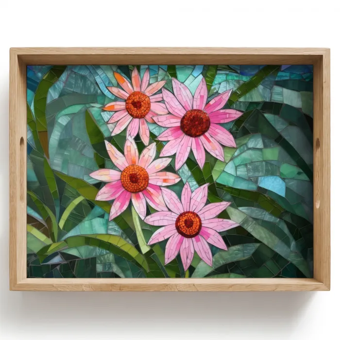 Bloemen - Roze - Glasmozaïek Dienblad Rechthoek middel -z3d_shopping
