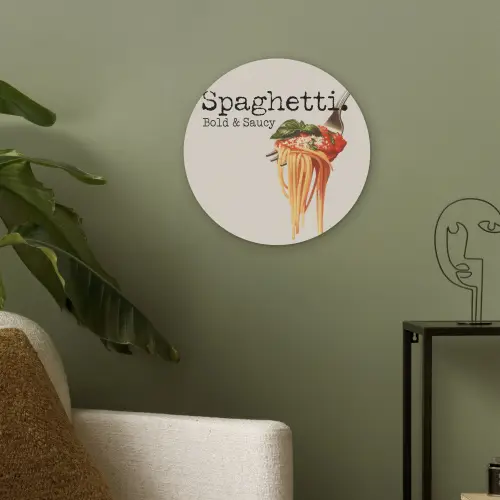 Spaghetti - tomatensaus - Parmezaanse kaas Akoestische PET Vilt - Rond klein -sfeer2
