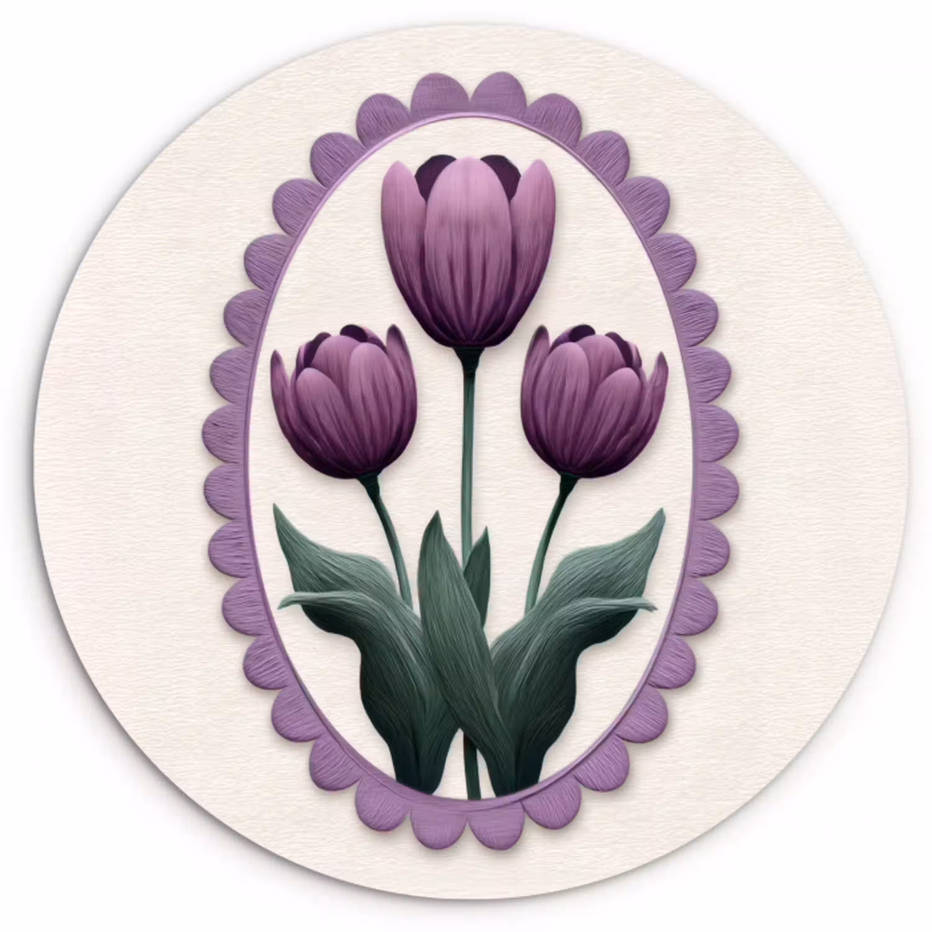 Tulpen - Paars - Lijst - Bladeren Wandcirkel kunststof plaat 5mm dik klein -3d