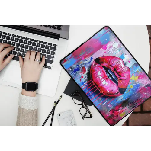 Graffiti - Lippen - Felroze - Geschilderd laptophoes neopreen klein -bureau