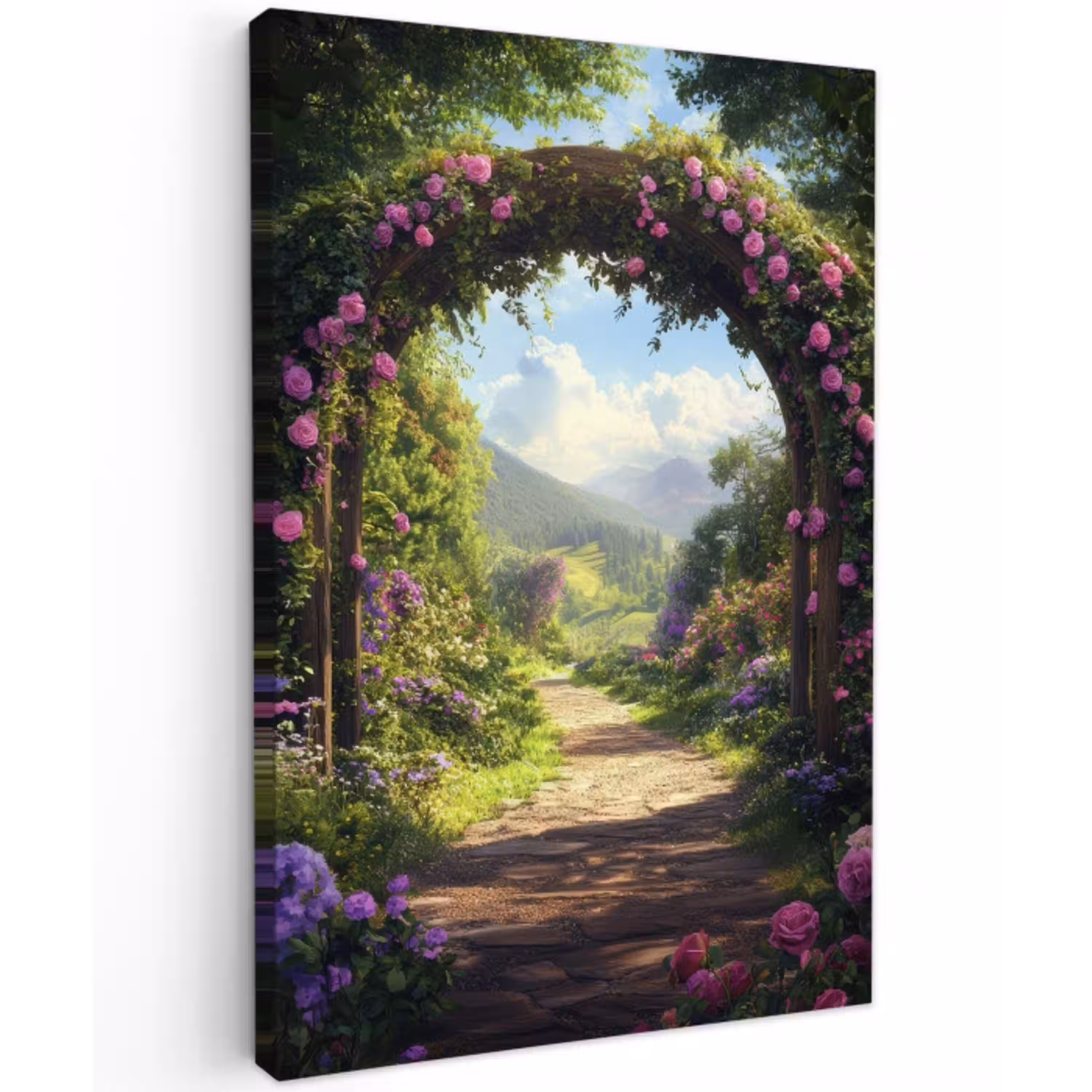 Doorkijk - Rozenboog - Uitzicht - Landschap - Bloemen canvas 2cm klein -z3d