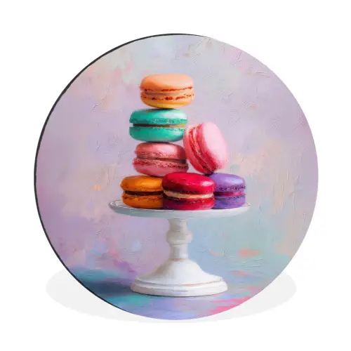 Macarons - Schaal - Pastel - Kleurrijk Wandcirkel aluminium klein -3d