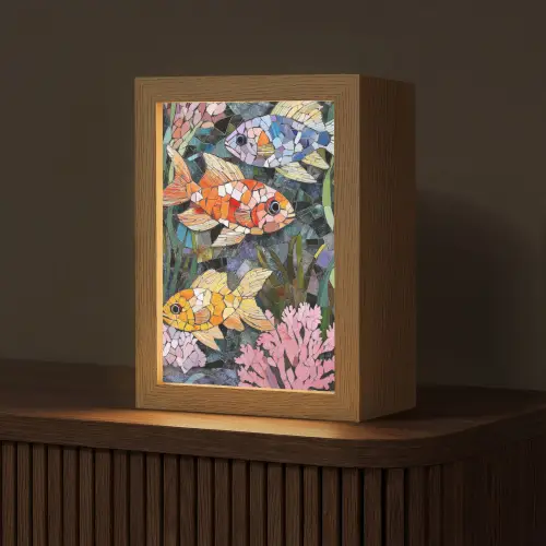 Vissen - Koraal - Zee - Mozaïek Light Box met kabel (Tafellamp) klein -z3d_website