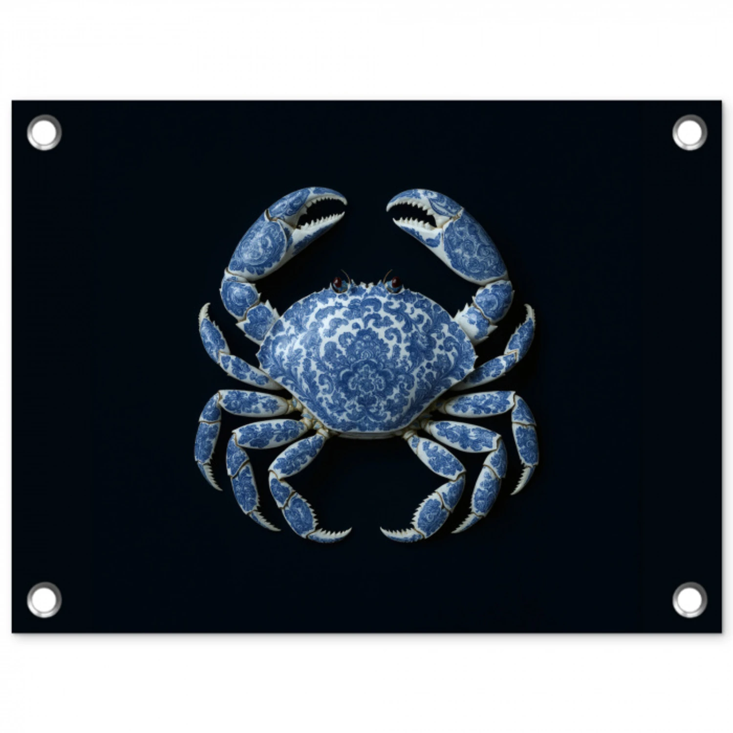 Krab - Delfts blauw - Dieren tuinposter los doek klein -3d