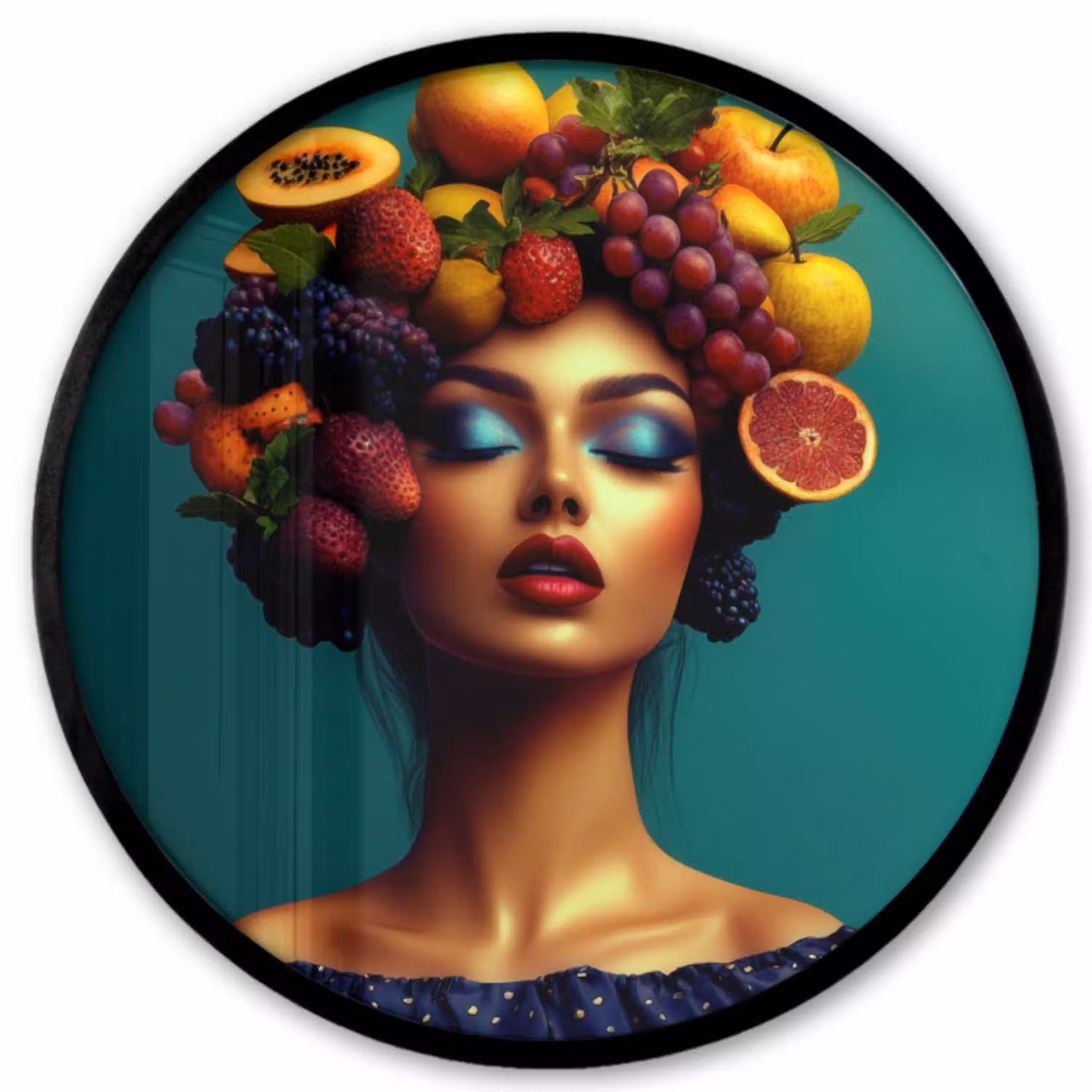 Vrouw - Hoodtooi - Tropisch - Fruit - Druiven Fotolijst rond zonder passe partout klein -3d