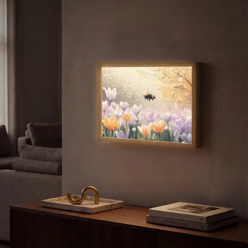Viooltjes - bij - Zonlicht Light Box met batterij (Wandlamp) middel -sfeer1