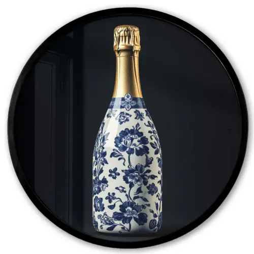 Champagne - Bloemen - Goud - Chique Fotolijst rond zonder passe partout klein -3d