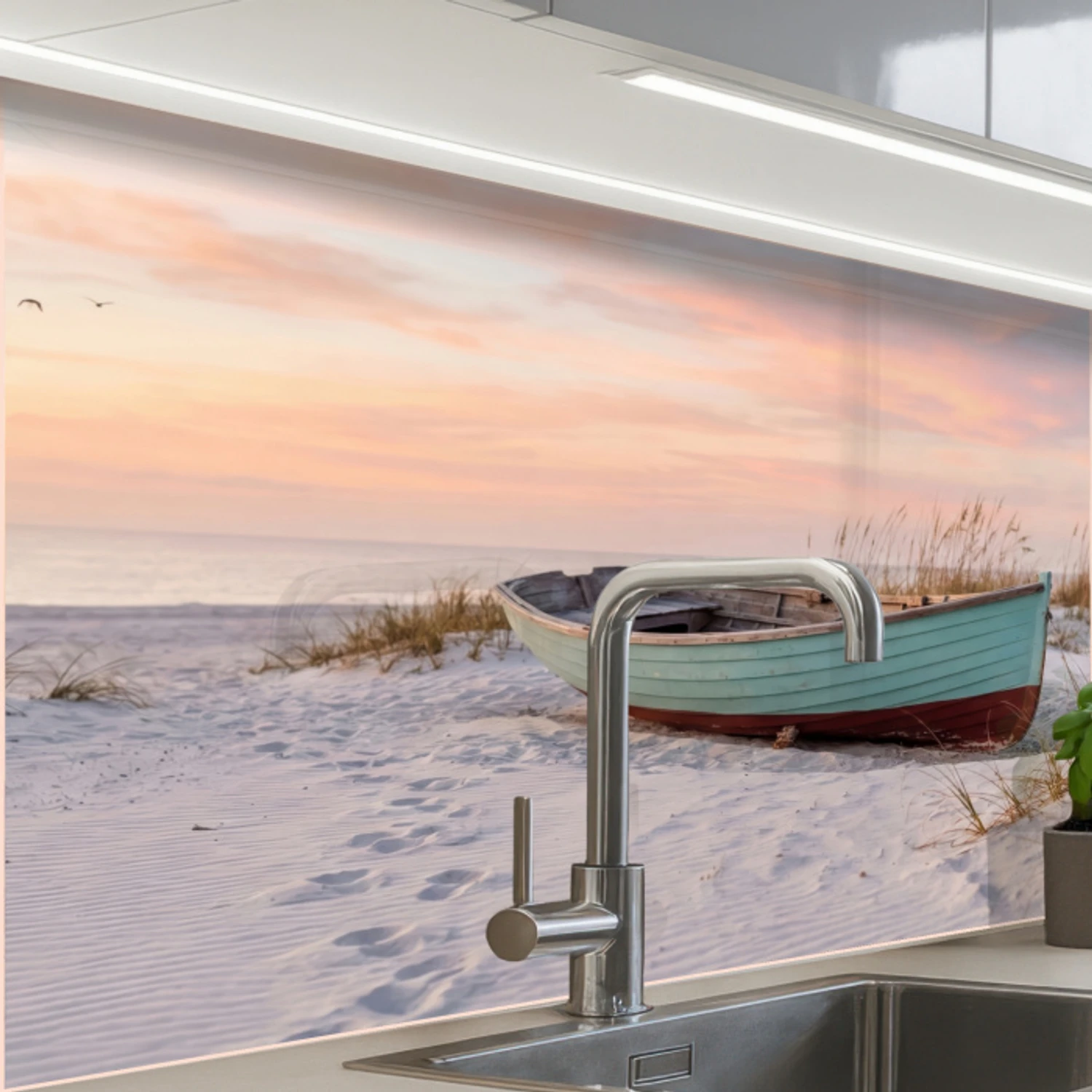 Rustiek - Roeiboot - Zandstrand keuken achterwand 2 middel -zzzz3d_schuin