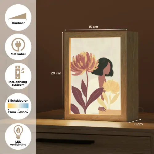 Vrouw - Minimalistisch - Bloem Light Box met kabel (Tafellamp) klein -USP_NL