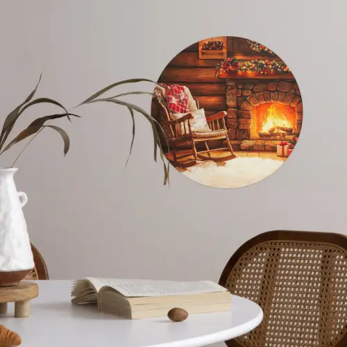 Winter - Kerst - Huis - Openhaard Wandcirkel behangsticker klein -sfeer3