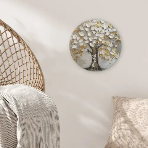 Boom - Beige - Grijs - Goud - Abstract Akoestische PET Vilt - Rond klein -sfeer4