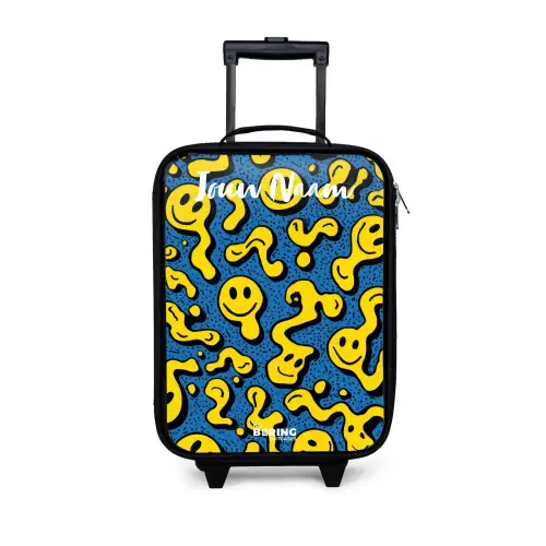 Smiley - Geel - Blauw Kinderkoffer - Zwart klein -3d