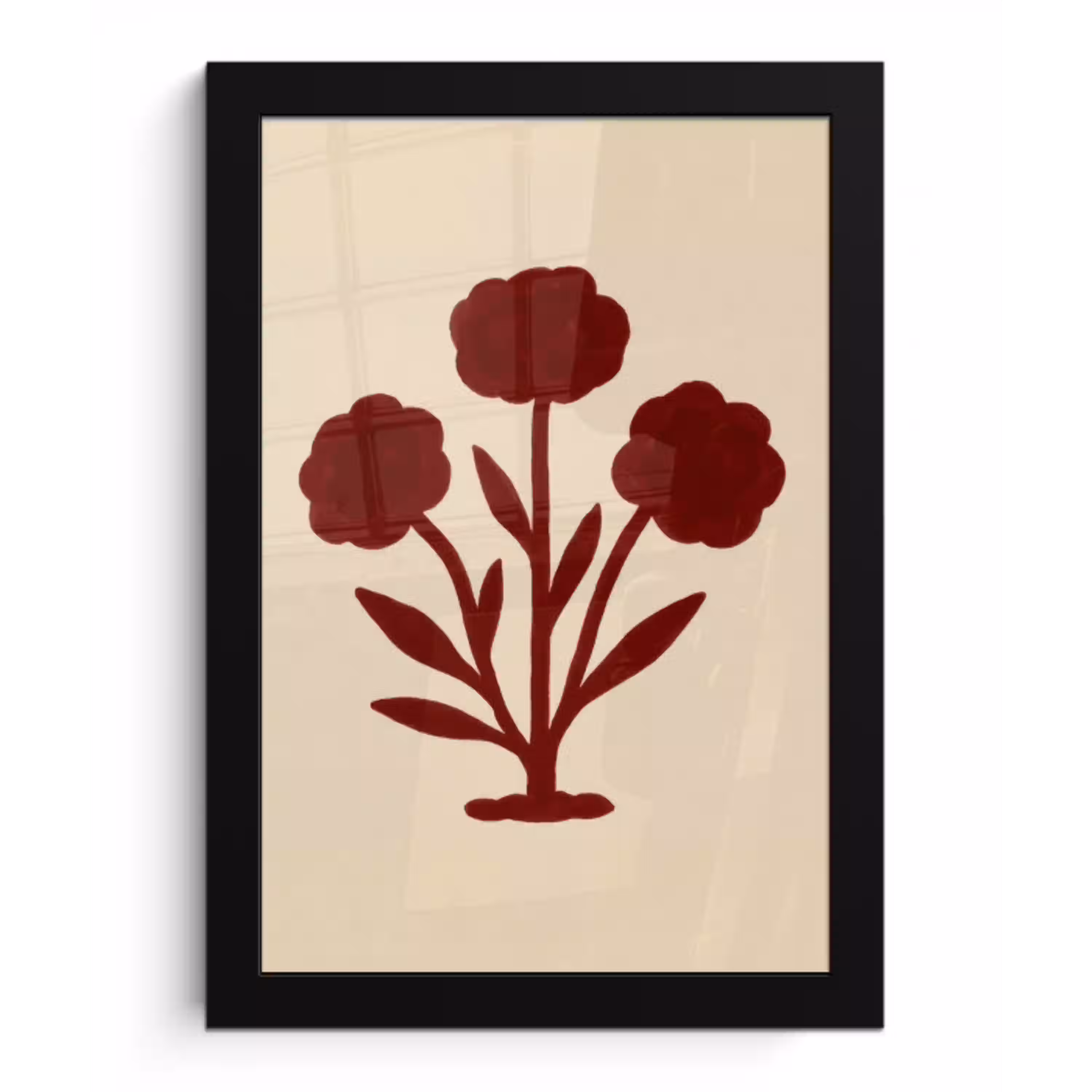 Bloemen - Bladeren - Rood - Minimalistisch fotolijst zwart zonder passe partout klein -3d