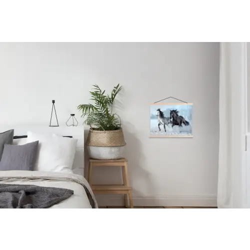 Paarden - Winter - Dieren - Natuur - Sneeuw textielposter latten blank klein -woonkamer