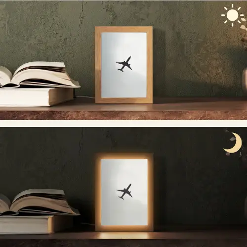 Minimalistisch - Silhouet - Zwart - Vliegtuig Light Box met kabel (Tafellamp) klein -sfeer3