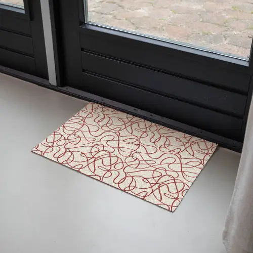 Lijnen - Abstract - Rood - Beige Deurmat klein 898 -sfeer2