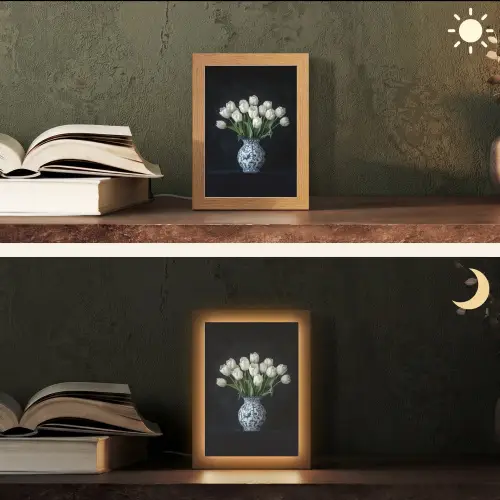 Wit - Bloemen - Tulpen - Vaas Light Box met kabel (Tafellamp) klein -sfeer3