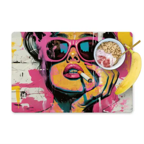 Portret - Vrouw - Abstract - Zonnebril Placemat vinyl groot -zzzproduct_Kitchenyeah-website