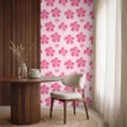 Hibiscus - Bloemen - Roze Behang Vinyl klein 1060 -sfeer1