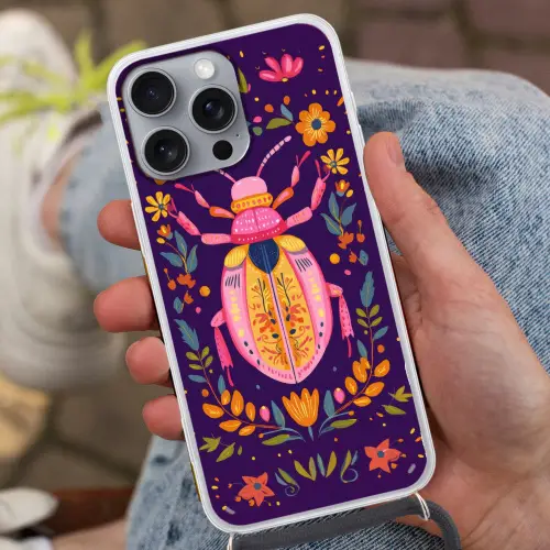 Kever - Felgekleurd - Bloemen - Bladeren Hoesje iPhone 16 Pro Max met koord klein -sfeer3