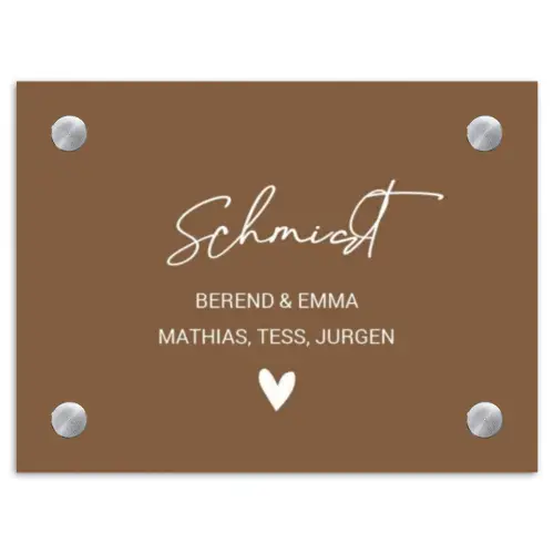 Bruin - Sierlijk Naambord Rechthoek middel -3d