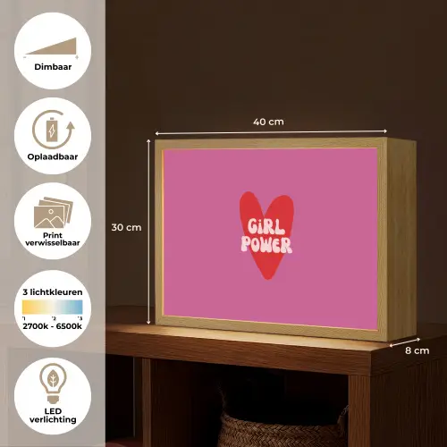 Girl power - Hart - Roze - Rood Light Box met batterij (Wandlamp) middel -USP_websiteoverzichtNL