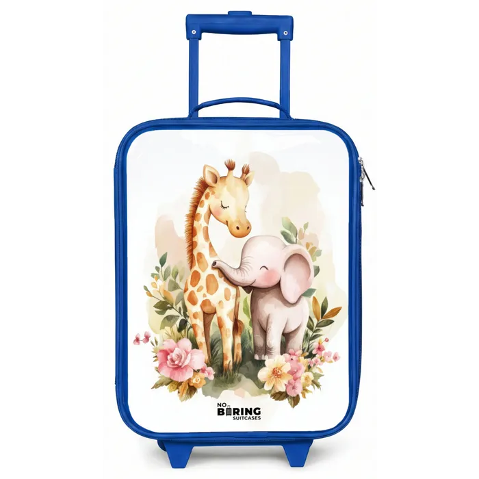 Giraffe en olifant tussen bloemen op witte achtergrond Kinderkoffer - Blauw klein -zz3dotto