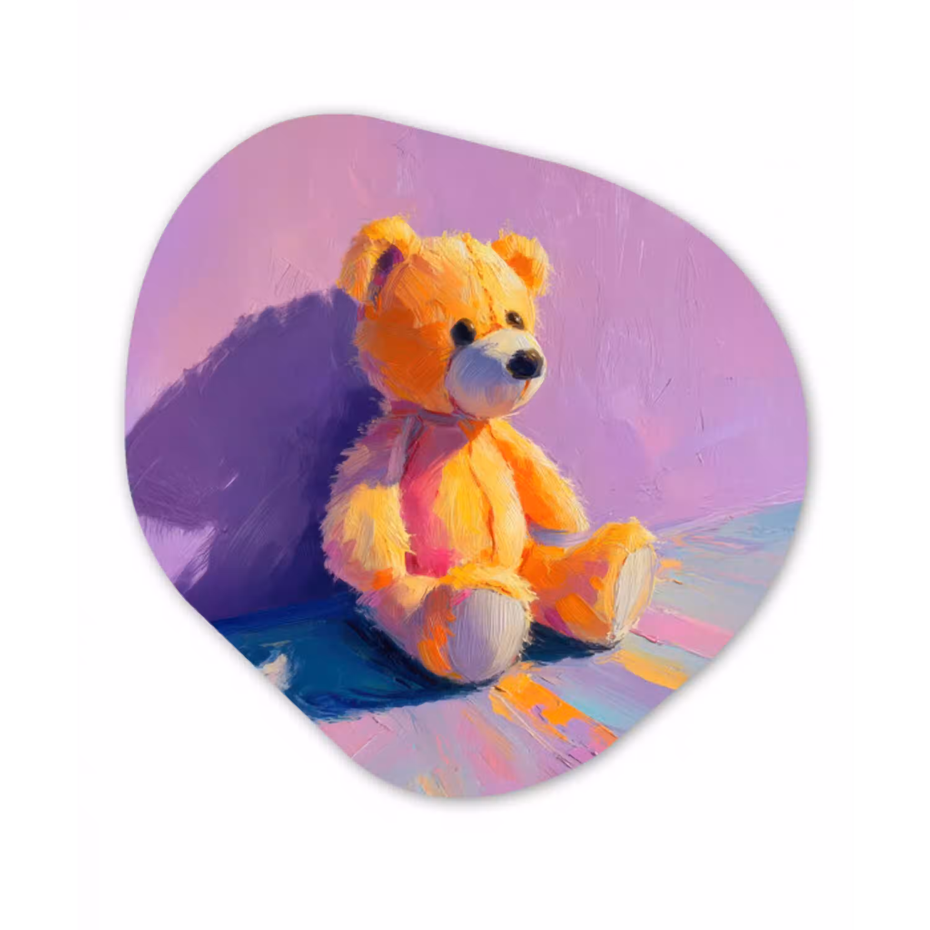 Teddybeer - Schaduw - Penseelstreken - Paars Wandcirkel Organisch Aluminium middel -3d