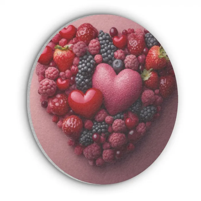 Fruit - Hartjes - Aardbeien - Frambozen - Bosbessen Akoestische PET Vilt - Rond klein -3d