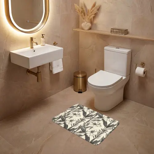 Klassiek - Botanisch - Zwart - Beige WCmat klein 1009 -sfeer3