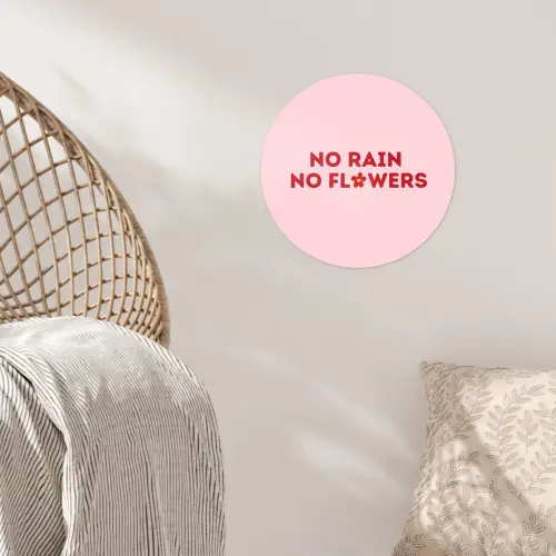 No rain no flowers - Minimalistisch - Roze - Bloem Wandcirkel behangsticker klein -sfeer4