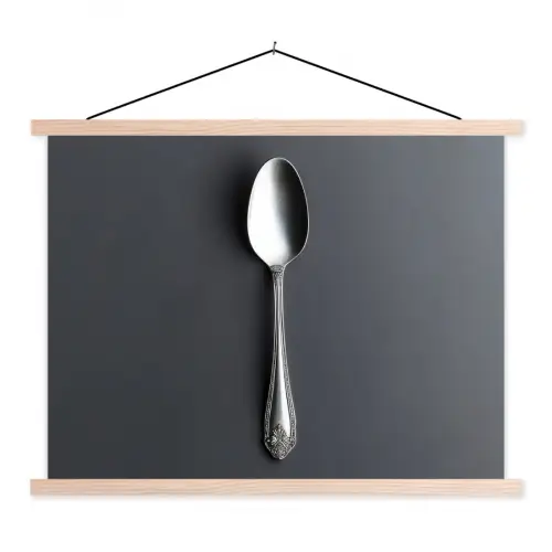 Zilver - Metaal - Lepel textielposter latten blank klein -3d