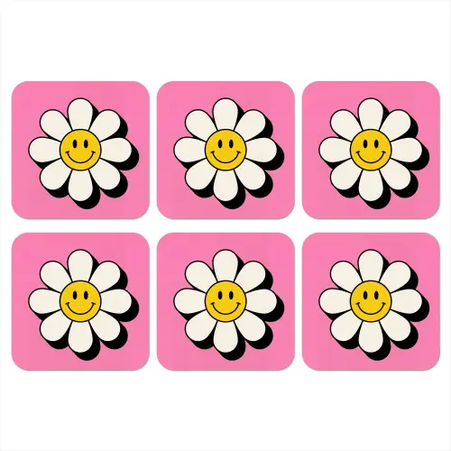 Smiley - Bloem - Roze onderzetter kurk middel -3d