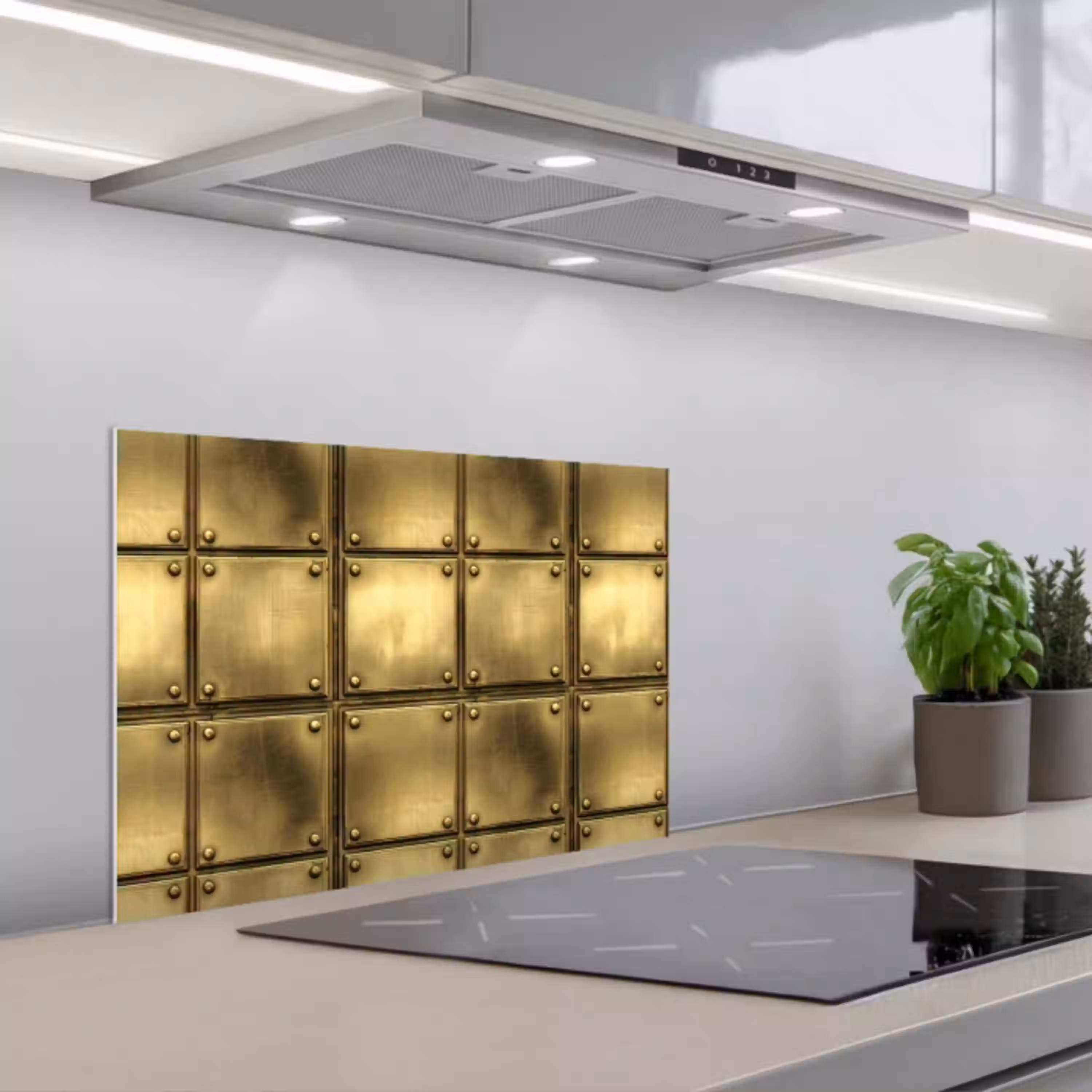 Platen - Industrieel - Stoer - Goud keuken achterwand spatscherm klein 900 -3d_schuin
