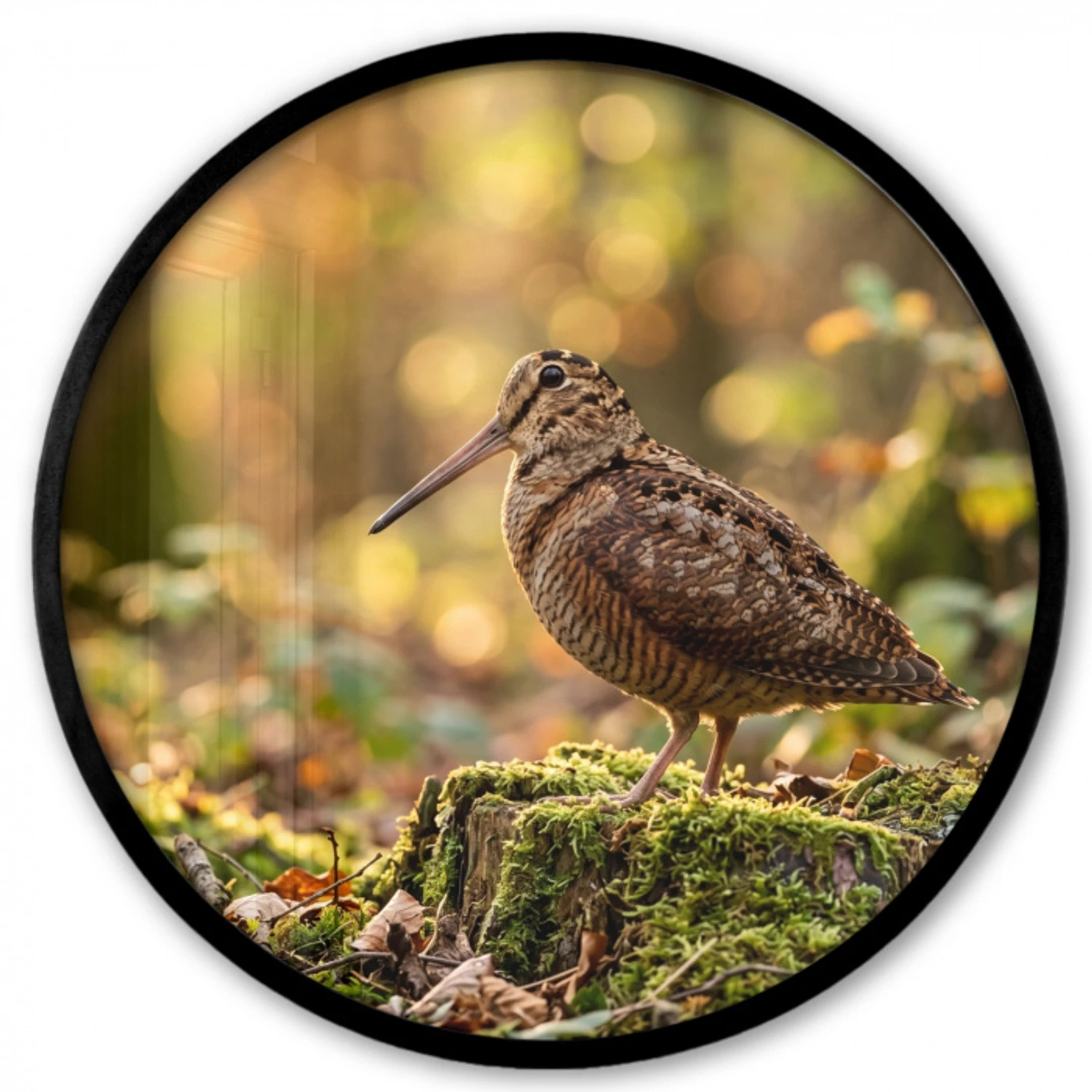 Houtsnip - Bos - Bladeren - Herfst - Gecamoufleerd Fotolijst rond zonder passe partout klein -3d