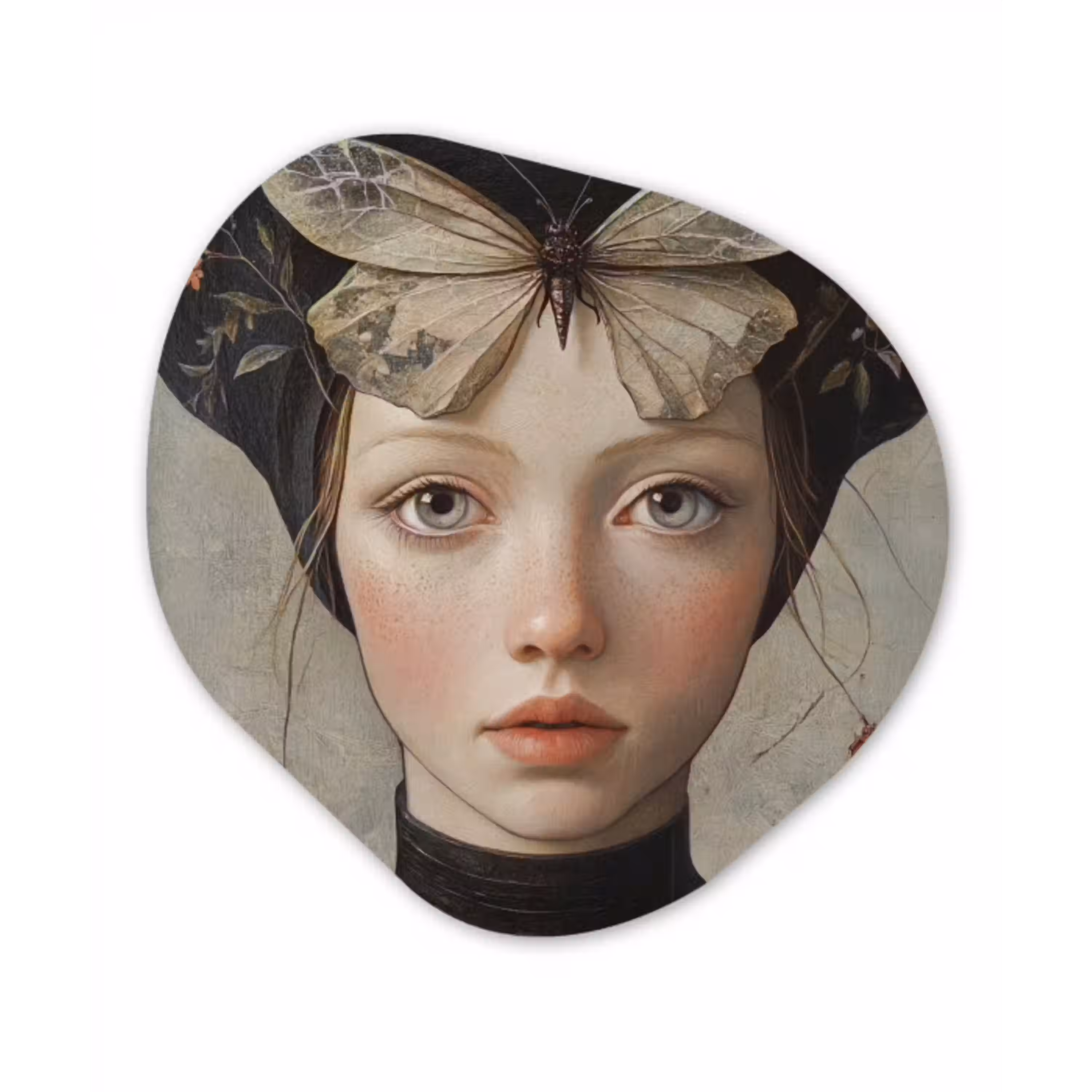 Woman - Butterfly - Art - Classic - Muted Wandcirkel Organisch Aluminium middel -3d