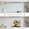 Gezicht - Bloemen - Zwart - Vrouw keuken achterwand spatscherm klein -voor_na_NL