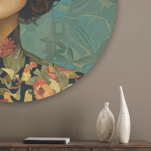 Vrouw - Bloemen - Vlinders - Natuur - Vintage Akoestische PET Vilt - Rond klein -sfeer5_closeup
