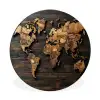 Wereldkaart -  Hout - Mozaïek Wandcirkel aluminium klein -3d