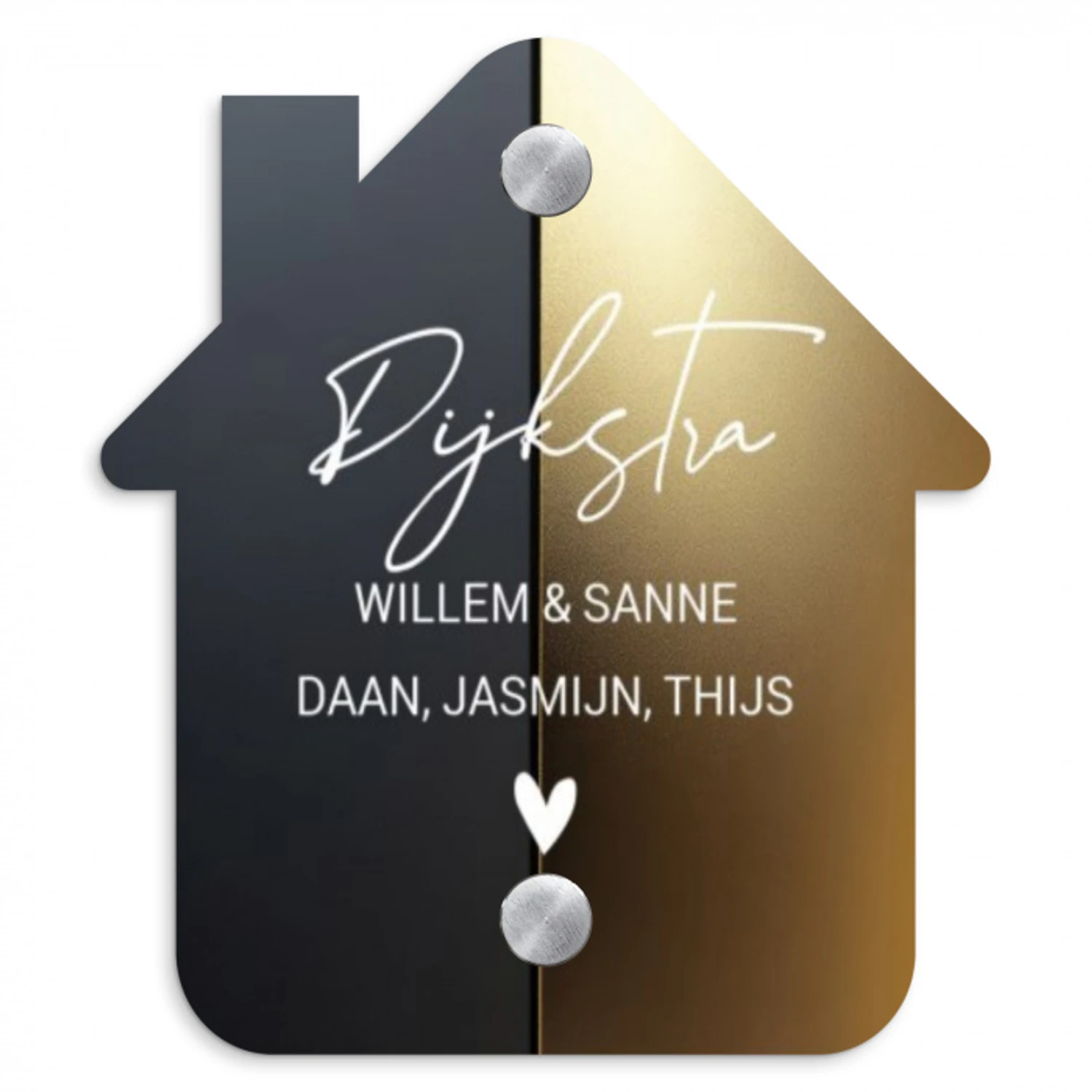 Half goud zwart - Sierlijk Naambord Huisje klein -3d