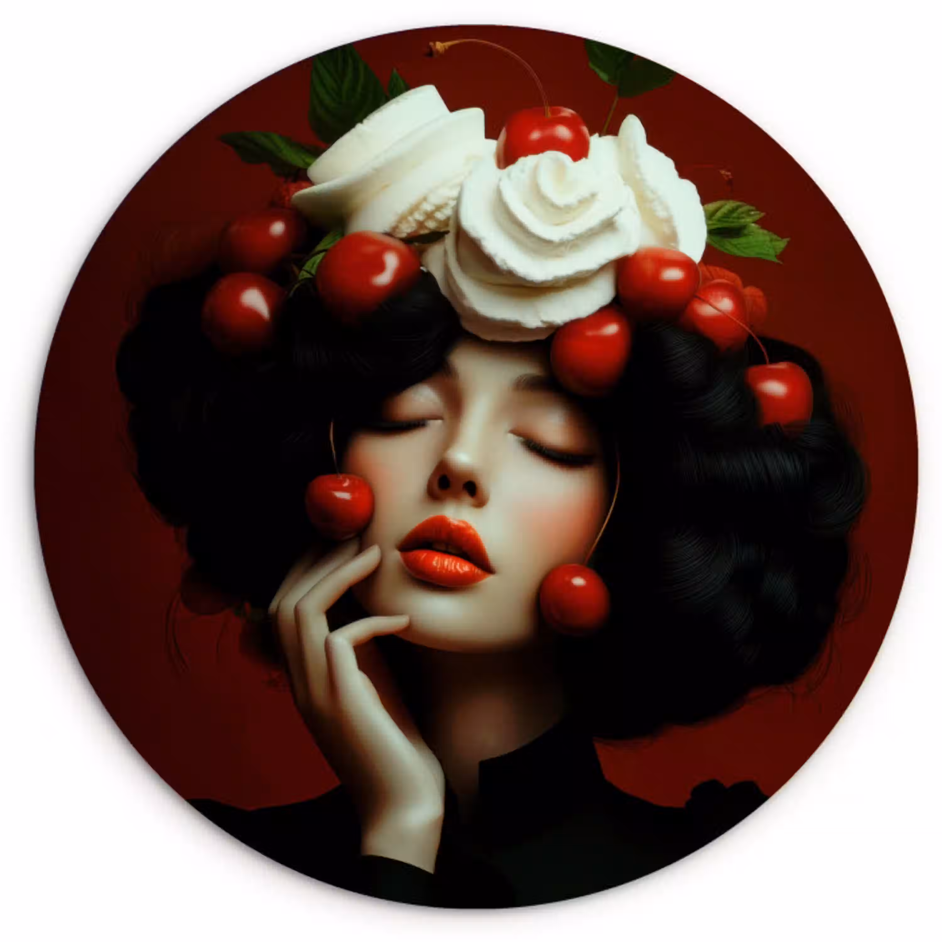 Vrouw - Kersen - Slagroom Wandcirkel plexiglas klein -3d