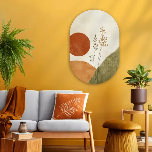 Zon - Abstract - Takken - Oranje Wandcirkel Ovaal Glas middel -sfeer4