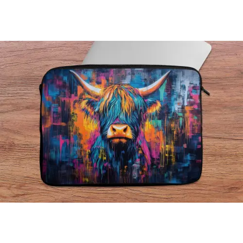 Schotse Hooglander - Abstract - Kleurrijk laptophoes neopreen klein -tafel