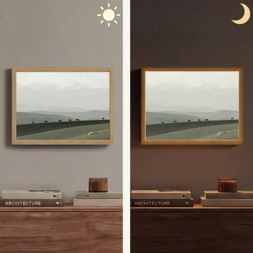 Grijs - Berg - Paarden Light Box met batterij (Wandlamp) middel -sfeer3