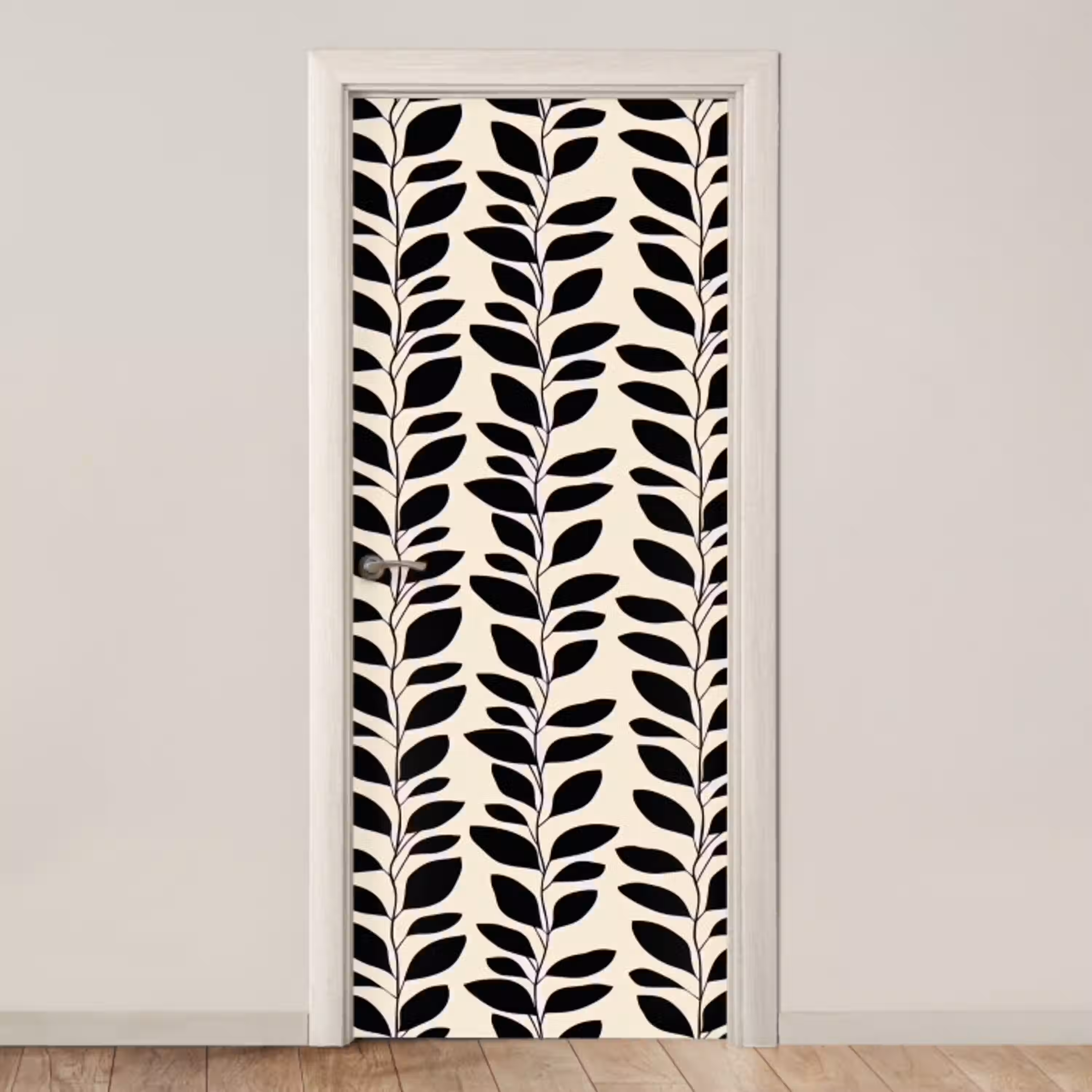 Botanisch - Dessin - Zwart - Beige deurposter klein 289 -3d_beige