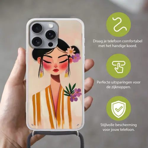 Vrouw - Bloemen - Pastel Hoesje iPhone 16 Pro Max met koord klein -sfeer2_NL